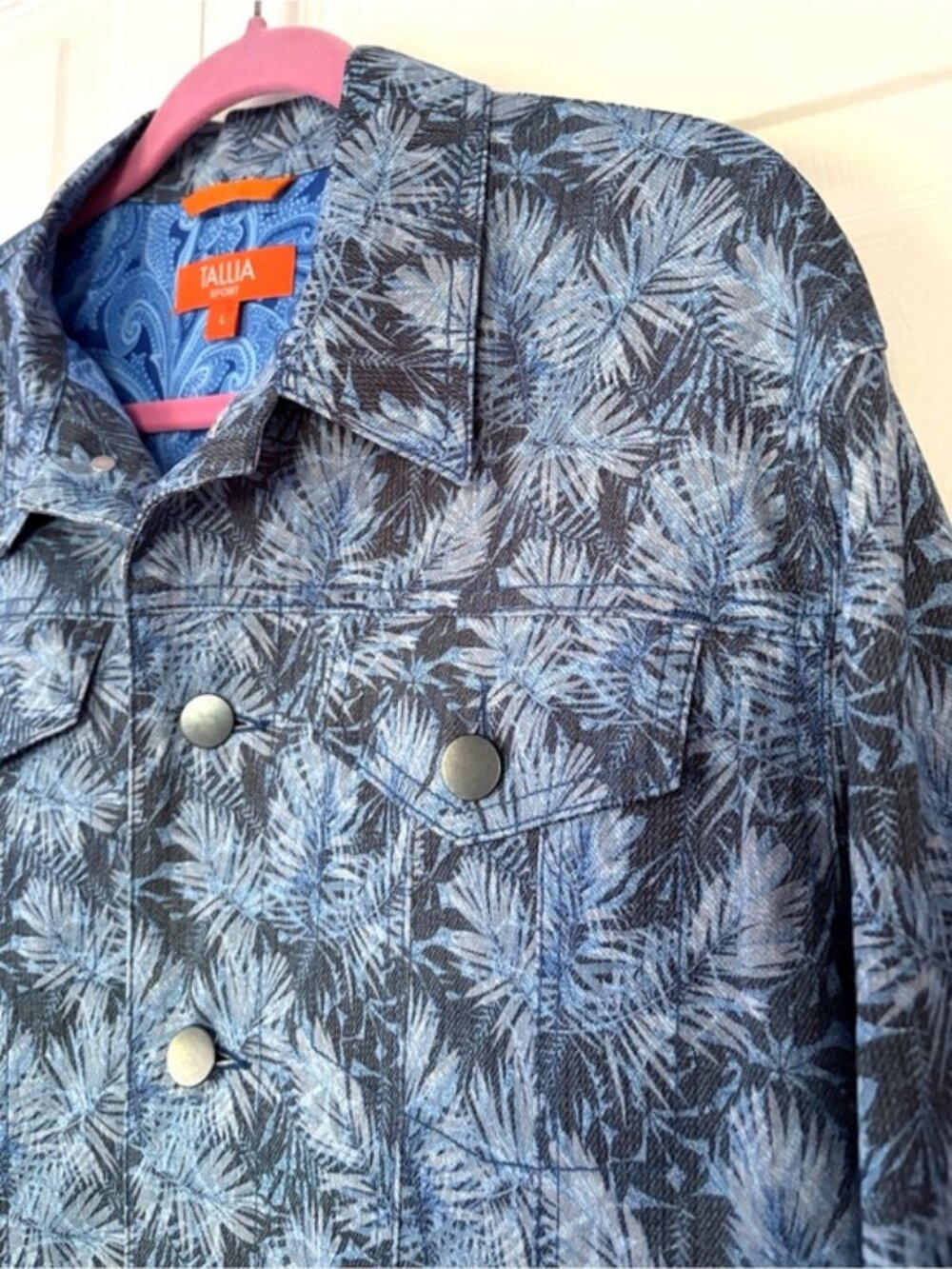Tallia Sport Men's Blue Leaf Trucker Jacket Cotton Stretch size Large - Picture 7 of 16